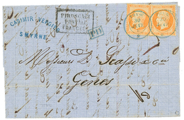 1863 40c (n°23)x2 Obl. PHASE 30 Janv + 3 Renversé Sur Lettre De SMYRNE Pour L' ITALIE. RARE. Superbe. - Maritime Post