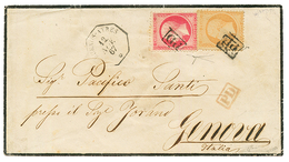 1867 40c + 80c Obl. Cachet PD Encadré + BUENOS-AYRES Sur Enveloppe Pour L' ITALIE. Signé CALVES + Certificat BOTTACCHI.  - Schiffspost