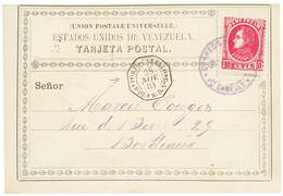 1884 VENEZUELA 10c + Cachet Rare PORTO-CABELLO PAQ FR. D N°3 Sur Carte U.P.U Pour La FRANCE. Superbe. - Maritieme Post