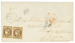 BEYROUTH : 1871 Superbe Paire Du 30c BORDEAUX (n°47) Obl. GC 5082 + BEYROUTH SYRIE Sur Enveloppe Pour PHILADELPHIA (USA) - Autres & Non Classés