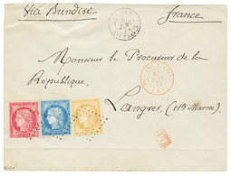 LE CAIRE : 1873 CERES 15c + 25c + 80c Obl. GC 5119 + T.15 LE CAIRE Bau FRANCAIS Sur Enveloppe Pour La FRANCE. Tricolore  - Autres & Non Classés