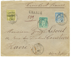 "LA CANEE - VALEUR DECLAREE" : 1898 Mixte FRANCE SAGE 5c + 15c + LEVANT FRANCAIS 4p S/ 1F Obl. LA CANEE CRETE + "VD = 30 - Altri & Non Classificati