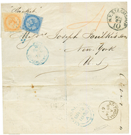 "PAID AT GUADELOUPE En Bleu" : 1868 20c + 40c AIGLE Obl. Losange De Points Bleus + Cachet Rarissime PAID AT GUADELOUPE E - Autres & Non Classés