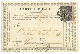 INDOCHINE : 1885 CG 10c Obl. SAIGON COCHINCHINE Sur CARTE PRECURSEUR Pour PARIS. Très Rare. TB. - Other & Unclassified