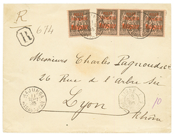 MADAGASCAR : 1895 25c (x4) Obl. MAJUNGA + LIGNE T PAQ FR. Sur Enveloppe Pour LYON. TB. - Andere & Zonder Classificatie