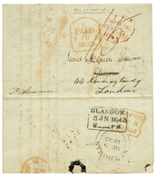 "ST MARTIN" : 1843 GLASGOW + PAID Sur Lettre Avec Texte Daté "FRENCH MARTIN" Pour GLASGOW Redirigé à LONDRES. Verso, Tra - Other & Unclassified