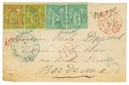 1880 CG SAGE 5c (x2) + 20c (x2) Obl. ST PIERRE Sur Enveloppe RECOMMANDEE Pour La FRANCE. TTB. - Sonstige & Ohne Zuordnung