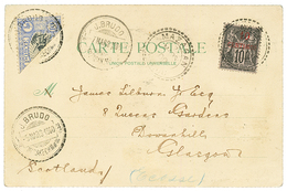 1900 10c S/ 10c Obl. MAZAGAN + POSTE LOCALE Demi Timbre 10c Obl. J. BRUDO Sur Carte Pour L' ECOSSE. TTB. - Other & Unclassified