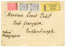 "SAN GIOVANI DI MEDUA" : 5 PIASTER (scarce) + 1 PIASTER X2( Light Crease On One Stamp) Canc. On REGISTERED Envelope ( PH - Levant Autrichien