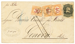BRAZIL : 1874 DON PEDRO 200R Canc. On Envelope To GENOVA (ITALY) Taxed On Arrival With 30c + 40c(x2). Vvf. - Other & Unclassified