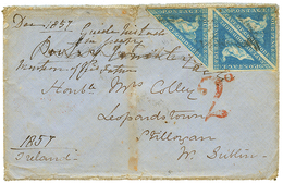 CAPE OF GOOD HOPE : 1857 4d Block Of 3 + "2d" Tax Marking On Envelope To DUBLIN, IRELAND. Verso, CAPE-PACKET DEVONPORT.  - Cabo De Buena Esperanza (1853-1904)