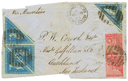 1865 TRiangular 4d (x4) + 1d Red(x2) Canc. 3 + GRAHAMS-TOWN CAPE COLONY On Cover (FRONT Only) Via "MAURITIUS" To AUCKLAN - Cape Of Good Hope (1853-1904)