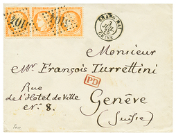 1875 FRANCE 40c Strip Of 3 Canc. GC 5104 + SHANG-HAI CHINE On Envelope To SWITZERLAND. Exceptional Quality. - Sonstige & Ohne Zuordnung