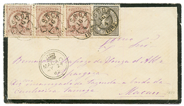 MACAO : 1882¨PORTUGAL 5r + 25r (x3) Canc. LISBOA On Envelope To MACAO With Superb CROWN Cachet MACAO. RARE. Superb. - Autres & Non Classés