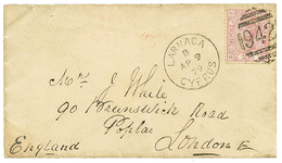 CYPRUS : 1879 GB 2 1/2d (pl.12) Canc. 942 + LARNACA CYPRUS On Envelope To LONDON. Rare So Nice. Vvf. - Sonstige & Ohne Zuordnung