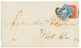 1864 GREAT BRITAIN 1d Red + PORTO-RICO 1/2r On Cover From LONDON To PORTO-RICO. Rare Mixed Franking. COMEX Certificate ( - Other & Unclassified
