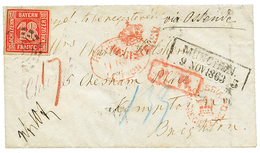 BAVARIA : 1863 18k Canc. 325 + MUNCHEN + CHARGE + Crown PRUSSIA REGISTERED On Entire Letter To BRIGHTON (ENGLAND). STEGM - Sonstige & Ohne Zuordnung