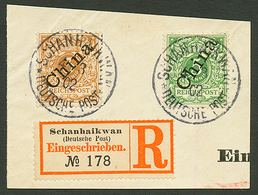 3pf (n°1 Ib) + 5pf (n°2) Canc. SCHANHAIKWAN On Piece. GREAT RARITY. MICHEL = 30 000€. JÄSCHKE-LANTELME Certificate (2019 - Deutsche Post In China