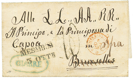 SICILY : 1858 GIARE In Blue + "10" Tax Marking On Cover Via MESSINA To BELGIUM. Scarce. Vvf. - Unclassified