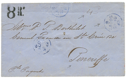 LAGOS To TENERIFFE : 1862 LAGOS Blue + "4d" + "8Rs" Tax Marking On Envelope To TENERIFFE. RARE. Superb. - Autres & Non Classés