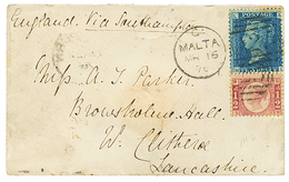 1876 1 / 2d + 2d Canc. A25 + MALTA On Envelope To ENGLAND. Vvf. - Malta