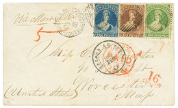 NEW ZEALAND : 1866 2d + 6d + 1 SHILLING Canc. 21 + INVERCARGILL On Envelope To WORCESTER (USA). B.P.A Certificate (2010) - Other & Unclassified