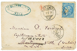 1871 FRANCE 20c BORDEAUX (n°46) Sur Enveloppe De NICE Pour MARTIGNY (SUISSE). Un Timbre à 10c Fut Perdu Pendant Le Trans - Autres & Non Classés