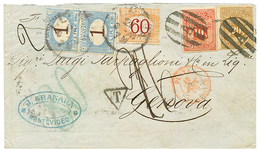 URUGUAY : 1879 10c + 20c + PLATA-MARSEILLE In Red On Envelope To ITALY Taxed With 1L(x2)+ 60c. Vvf. - Uruguay