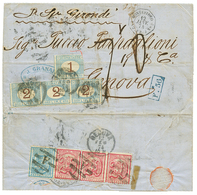 1874 URUGUAY 5c + 20c (x3) + ITALIAN POSTAGE DUE 1L + 2L (x3) On Entire Letter From MONTEVIDEO To ITALY. One Of The Larg - Uruguay