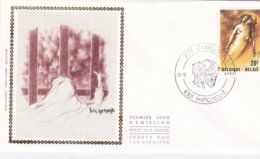 FDC OP ZIJDE /SOIE   25 VERJAARDAG/ANIVERSAIRE MIJNRAMP/CATASTROPHE MARCINELLE - 1981-1990