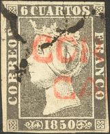 º1A. 1850. 6 Cuartos Negro. Matasello Mixto ARAÑA Y Prefilatélico CORCVBION / GALICIA, En Rojo (se Adjunta Carta Prefila - Other & Unclassified