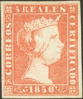 (*)3. 1850. 5 Reales Rojo. Color Y Márgenes Excepcionales. PIEZA DE LUJO. Cert. EXFIMA. - Autres & Non Classés