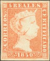 *3. 1850. 5 Reales Rojo (inapreciable Reparación En El Margen Inferior). MAGNIFICO. Cert. CEM. - Otros & Sin Clasificación