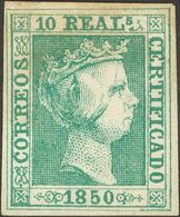 (*)5. 1850. 10 Reales Verde (leve Adelgazamiento). MAGNIFICO Y RARO. Cert. GRAUS. - Otros & Sin Clasificación