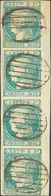 º16(4). 1852. 6 Reales Azul Verdoso, Tira De Cuatro Sobre Fragmento. Matasello PARRILLA, Muy Limpio. MAGNIFICA Y RARISIM - Other & Unclassified