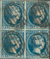 º21(4). 1853. 6 Reales Azul, Bloque De Cuatro (sello Superior Derecha Pequeño Puntito Claro). MAGNIFICO Y RARO. Cert. CE - Otros & Sin Clasificación