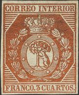 (*)23. 1853. 3 Cuartos Bronce Dorado. Color Intenso (conservando Todo El Oro Original) Y Amplios Márgenes. PIEZA DE LUJO - Autres & Non Classés