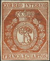 (*)23. 1853. 3 Cuartos Bronce Dorado. Color Intenso (conservando Todo El Oro Original) Y Amplios Márgenes. PIEZA DE LUJO - Other & Unclassified