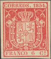 (*)24. 1854. 6 Cuartos Carmín. PIEZA DE LUJO. Cert. CEM. - Otros & Sin Clasificación