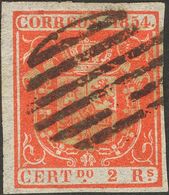 º25. 1854. 2 Reales Rojo, Esquina De Pliego. MAGNIFICO Y ESPECTACULAR. - Andere & Zonder Classificatie