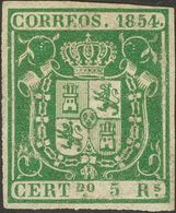 *26. 1854. 5 Reales Verde. Color Intenso. MAGNIFICO Y RARO. Cert. CEM. - Otros & Sin Clasificación