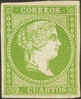 (*)47. 1855. 2 Cuartos Verde. Color Intenso Y Amplios Márgenes. MAGNIFICO. Cert. CEM. - Autres & Non Classés