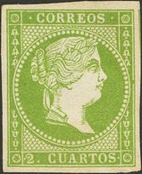 (*)47. 1855. 2 Cuartos Verde. Color Intenso Y Amplios Márgenes. MAGNIFICO. Cert. CEM. - Altri & Non Classificati