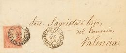Sobre 48. 1858. 4 Cuartos Rojo. BURRIANA (CASTELLON) A VALENCIA. Matasello VILLAREAL / CASTELLON DE LA P. (TIPO I). MAGN - Sonstige & Ohne Zuordnung