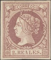 (*)56. 1860. 2 Reales Lila. Color Intenso. MAGNIFICO. Cert. COMEX. - Autres & Non Classés