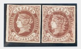 *58p, 58Ap. 1862. Conjunto De Dos Sellos Del 4 Cuartos Castaño (Tipos I Y II), Ambos Sobre PAPEL BLANCO. MAGNIFICO E INU - Altri & Non Classificati