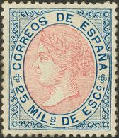 *95. 1867. 25 Mils Azul Y Rosa. Color Intenso Y Excelente Centraje. MAGNIFICO. Cert. EXFIMA. - Other & Unclassified