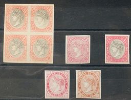 (*). 1865. Conjunto De ENSAYOS DE COLOR (sin Dentar) De 1865 (4 Cuartos Rosa, 12 Cuartos Carmín Y Negro Y 12 Cuartos Ros - Otros & Sin Clasificación