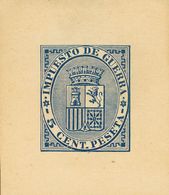 (*)141P. 1874. 5 Cts Azul. PRUEBA DE PUNZON, Sobre Cartulina Crema. MAGNIFICA Y RARA. (Gálvez, 165) - Autres & Non Classés