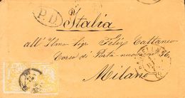 Sobre 149(2). 1874. 50 Cts Amarillo, Dos Sellos. BARCELONA A MILAN (ITALIA). MAGNIFICO Y RARO FRANQUEO DE DOBLE PORTE A  - Other & Unclassified